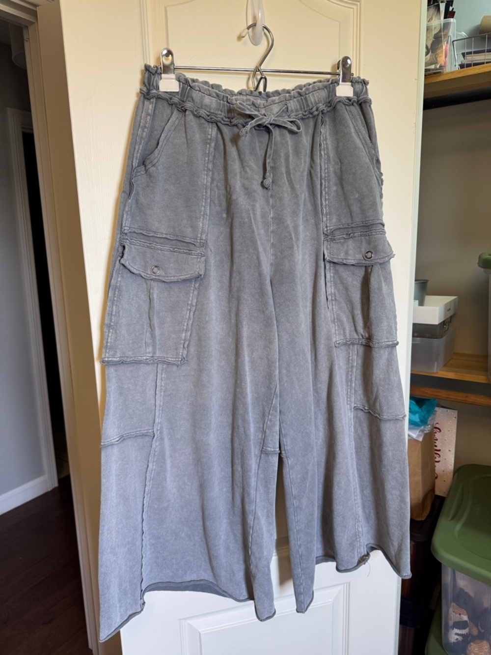 easel Washed Gray Drawstring Cargo Pants